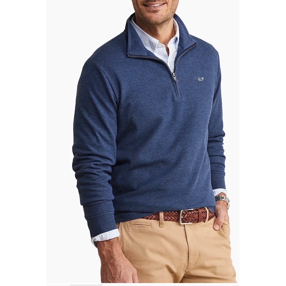 Vineyard Vines Saltwater Quarter Zip Pullover Blue Sweater Mens XXL Whale Logo